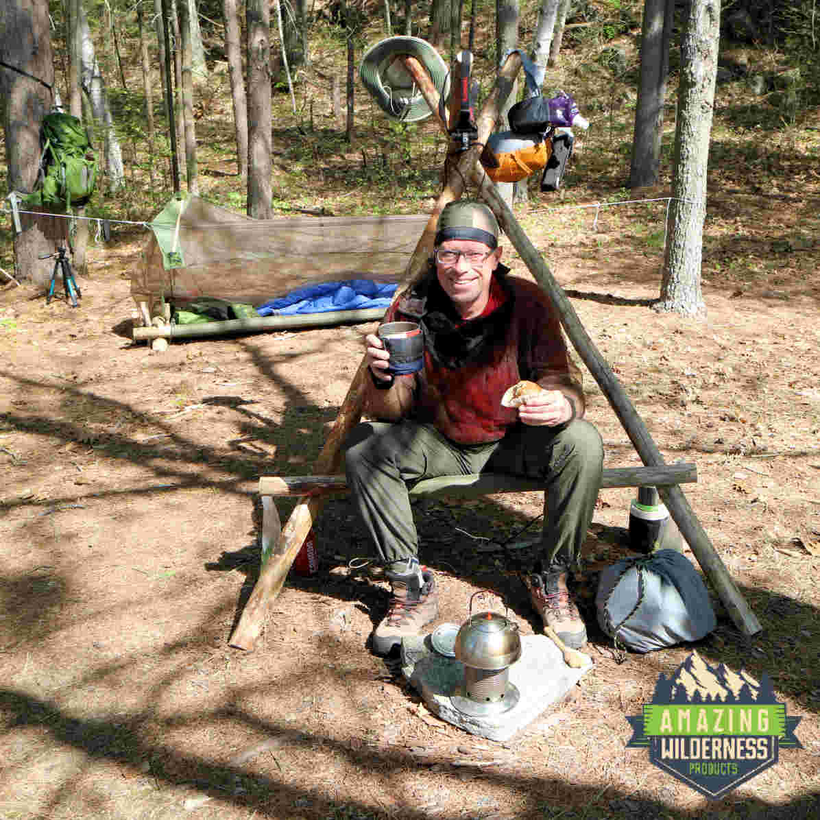 Amazing Wilderness Bushcraft Chair Setup On Campsite