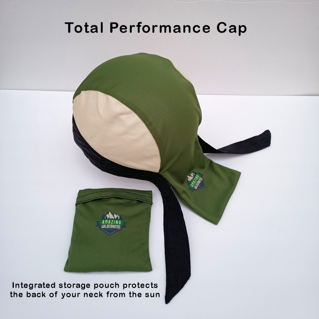 Total performance cap showing storage sack